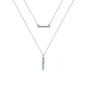 Created Opal and Diamond Lariat Necklace in Silver