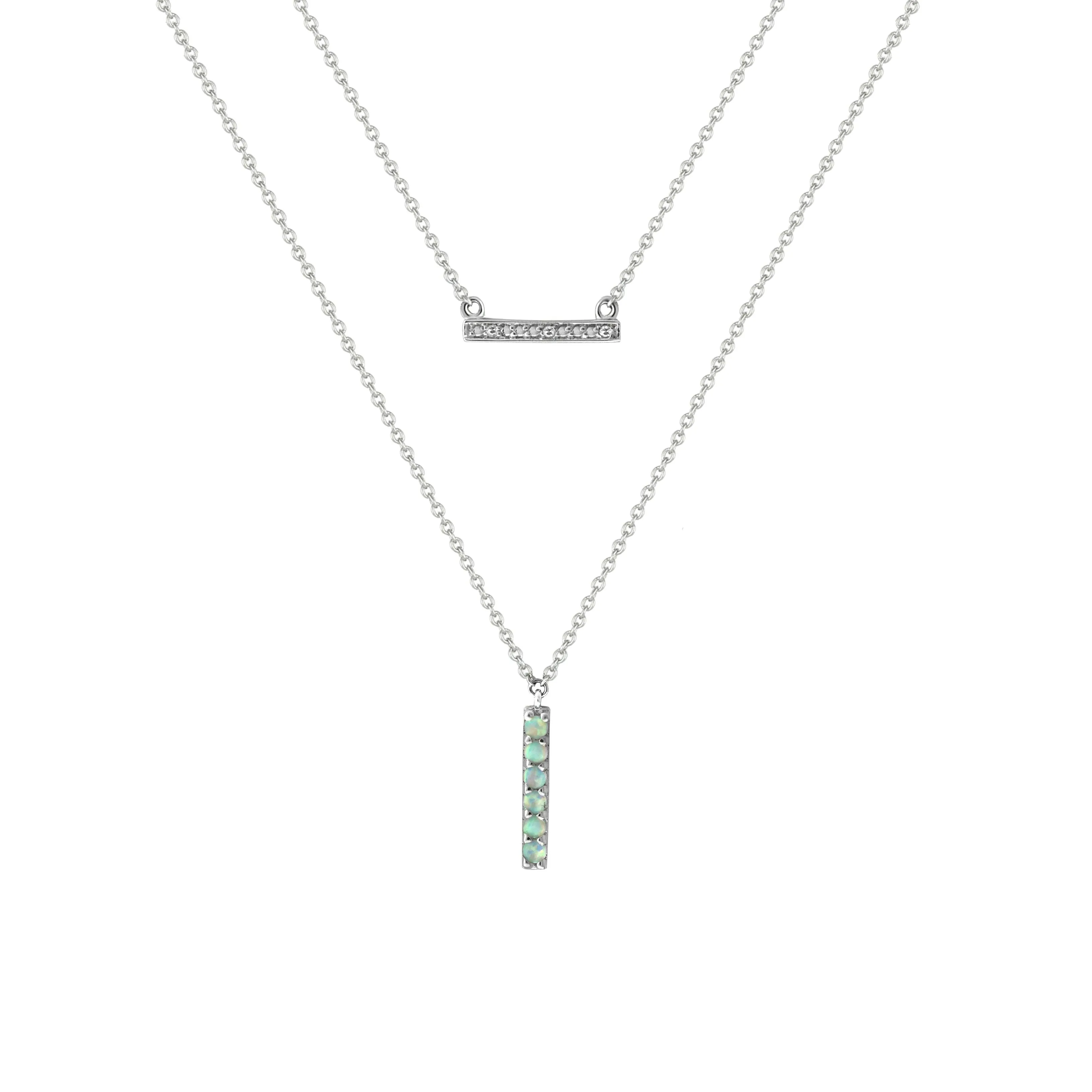 Created Opal and Diamond Lariat Necklace in Silver