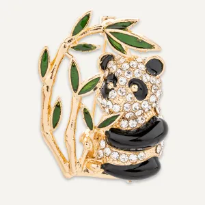 Crystal Panda Pin Brooch In Gold-Tone