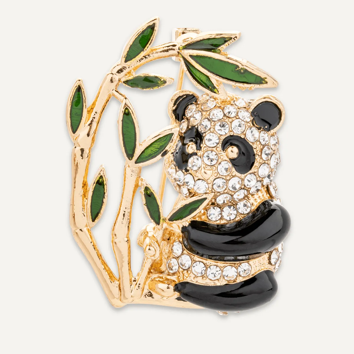 Crystal Panda Pin Brooch In Gold-Tone