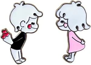 Cute Cartoon Lovers Confession Rose Flower Couples Badge Brooch Lapel Pins for Women Men Him Her Lovely Valentine's Day Brooches Pin Hat Bag Clothes Accessory Jewelry Gift