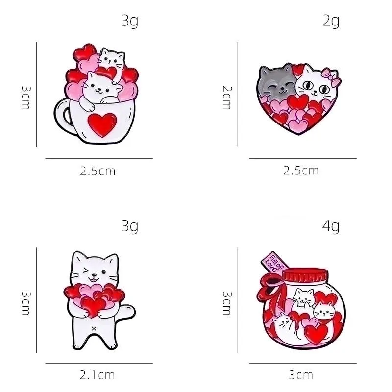 Cute Pin Heart Shape Cat Alloy Enamel Unisex Brooches