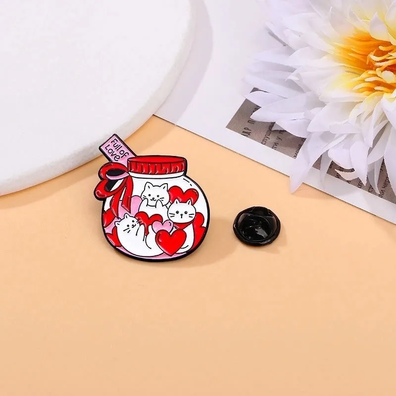 Cute Pin Heart Shape Cat Alloy Enamel Unisex Brooches