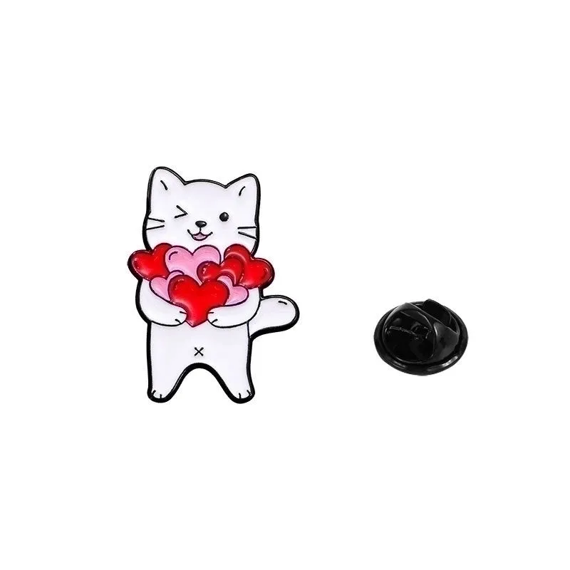 Cute Pin Heart Shape Cat Alloy Enamel Unisex Brooches