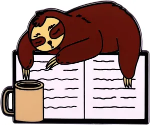 Cute Sloth Reading Book Enamel Pin Funny Animal Brooch Lovely Animal Book Enamel Collar Pin Cartoon Book Coffee Enamel Pin DIY Accessory Clothing Female Girl Children's Backpack