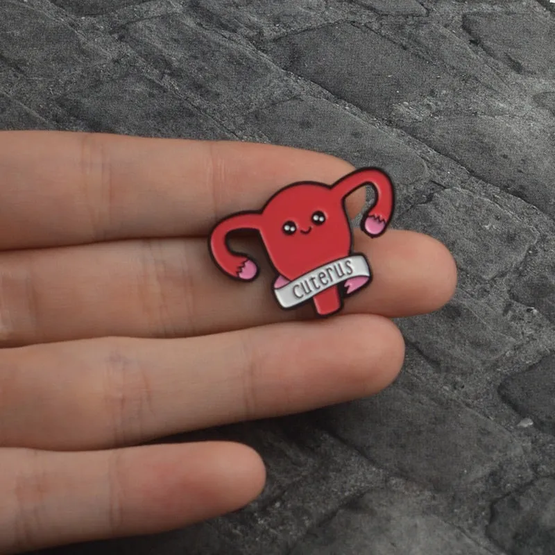 Cuterus Enamel Pin Women Female Uterus Womb Brooches Gift Feminism Icons Pin Badge Button Lapel Pin for Clothing Cap Bag