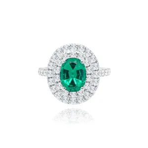 Double Halo Brilliant Cut Diamonds Oval cut Emerald "Corfu" Ring