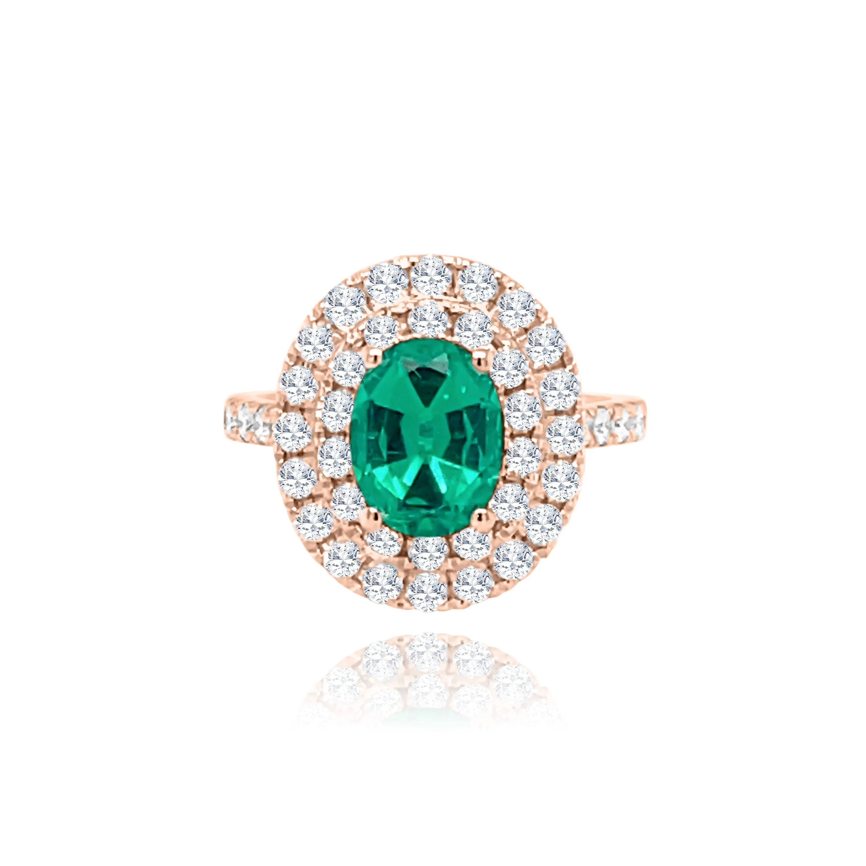 Double Halo Brilliant Cut Diamonds Oval cut Emerald "Corfu" Ring