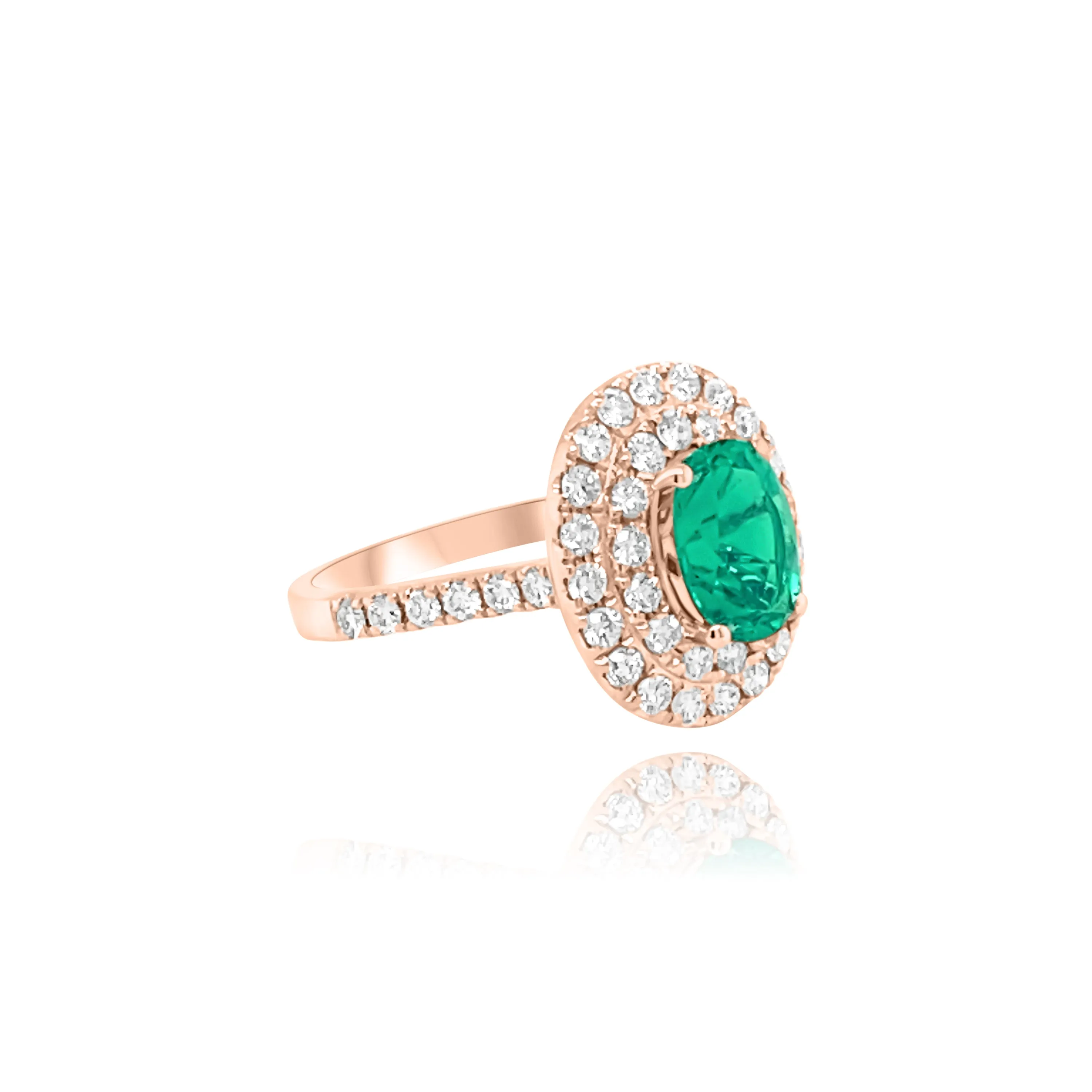 Double Halo Brilliant Cut Diamonds Oval cut Emerald "Corfu" Ring