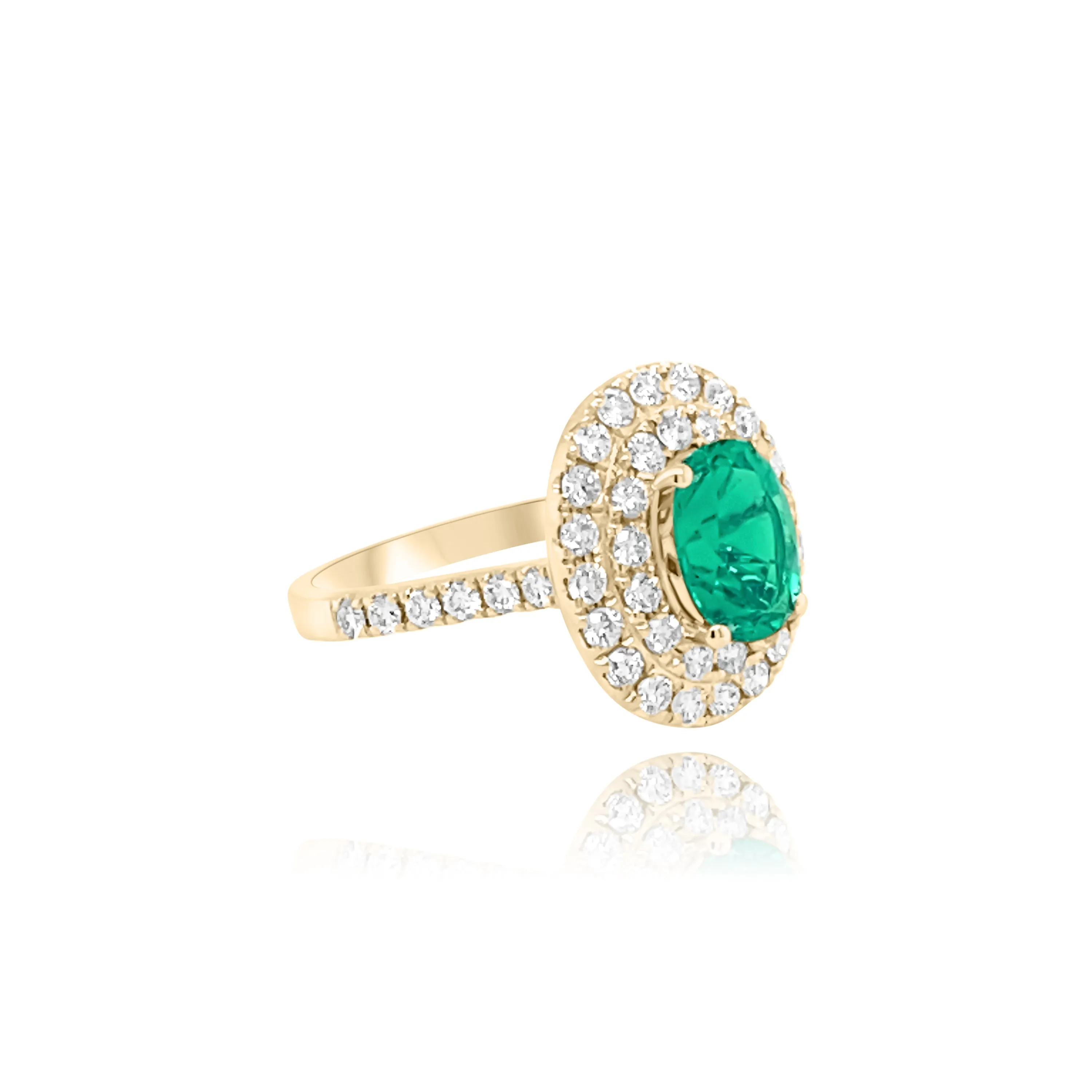 Double Halo Brilliant Cut Diamonds Oval cut Emerald "Corfu" Ring