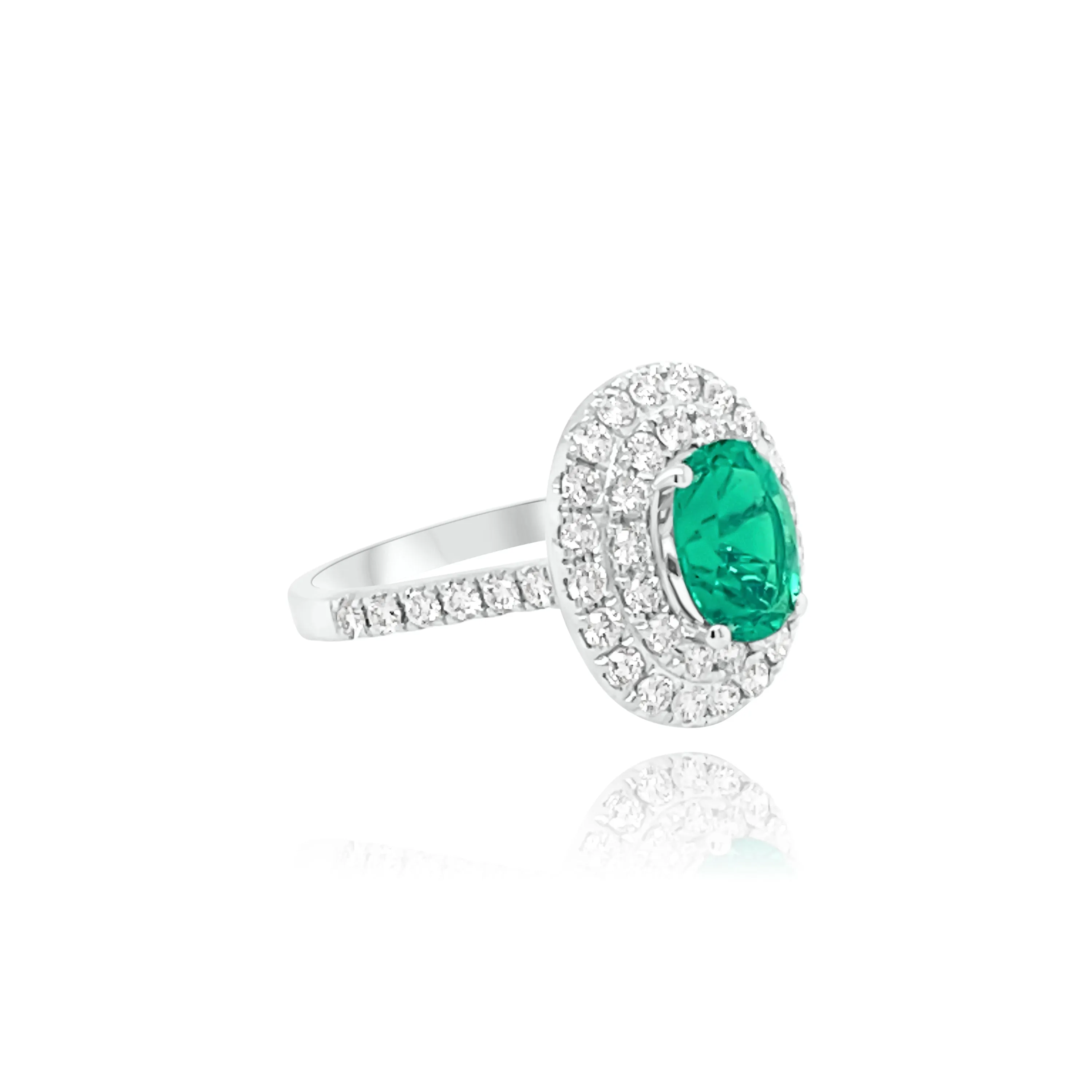 Double Halo Brilliant Cut Diamonds Oval cut Emerald "Corfu" Ring