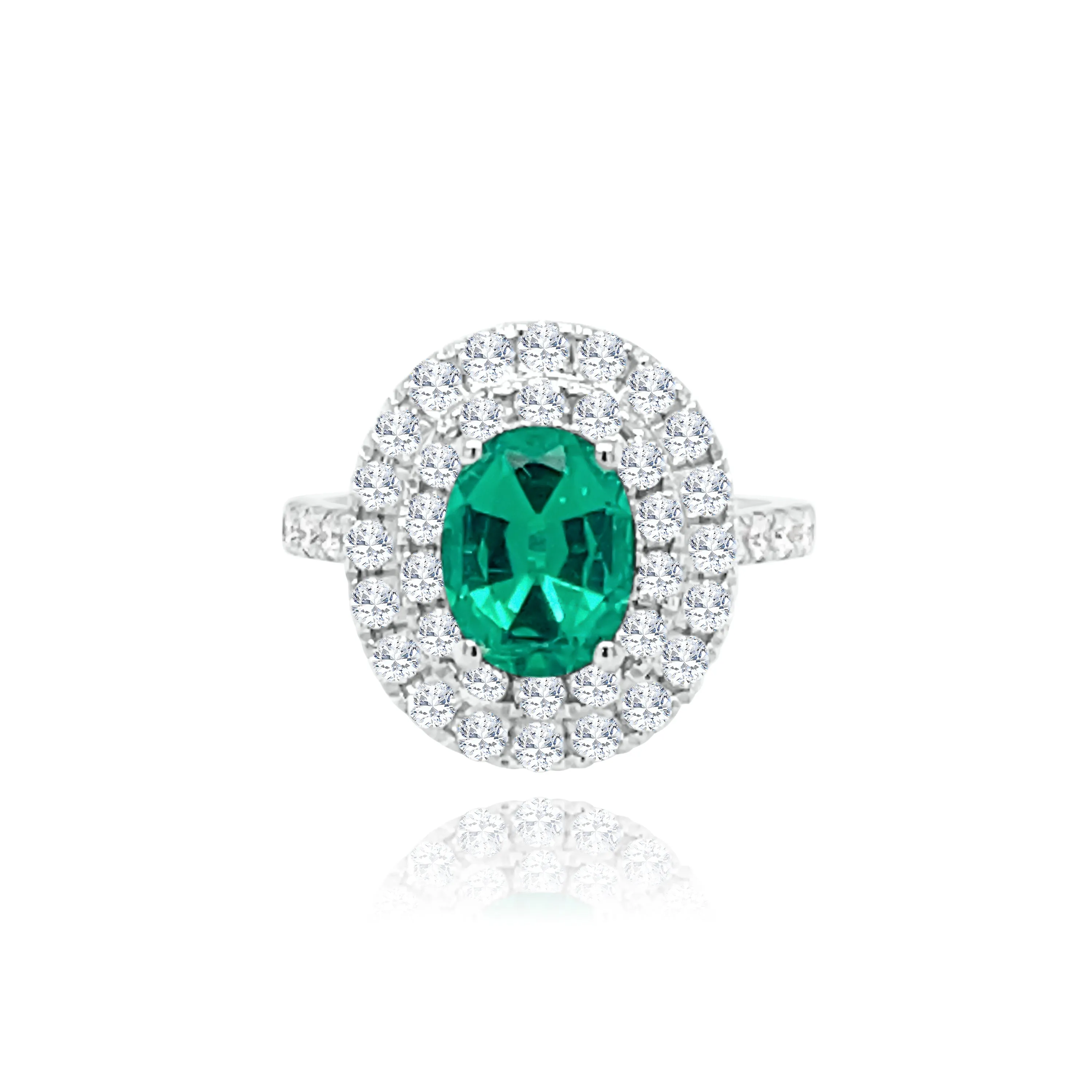 Double Halo Brilliant Cut Diamonds Oval cut Emerald "Corfu" Ring