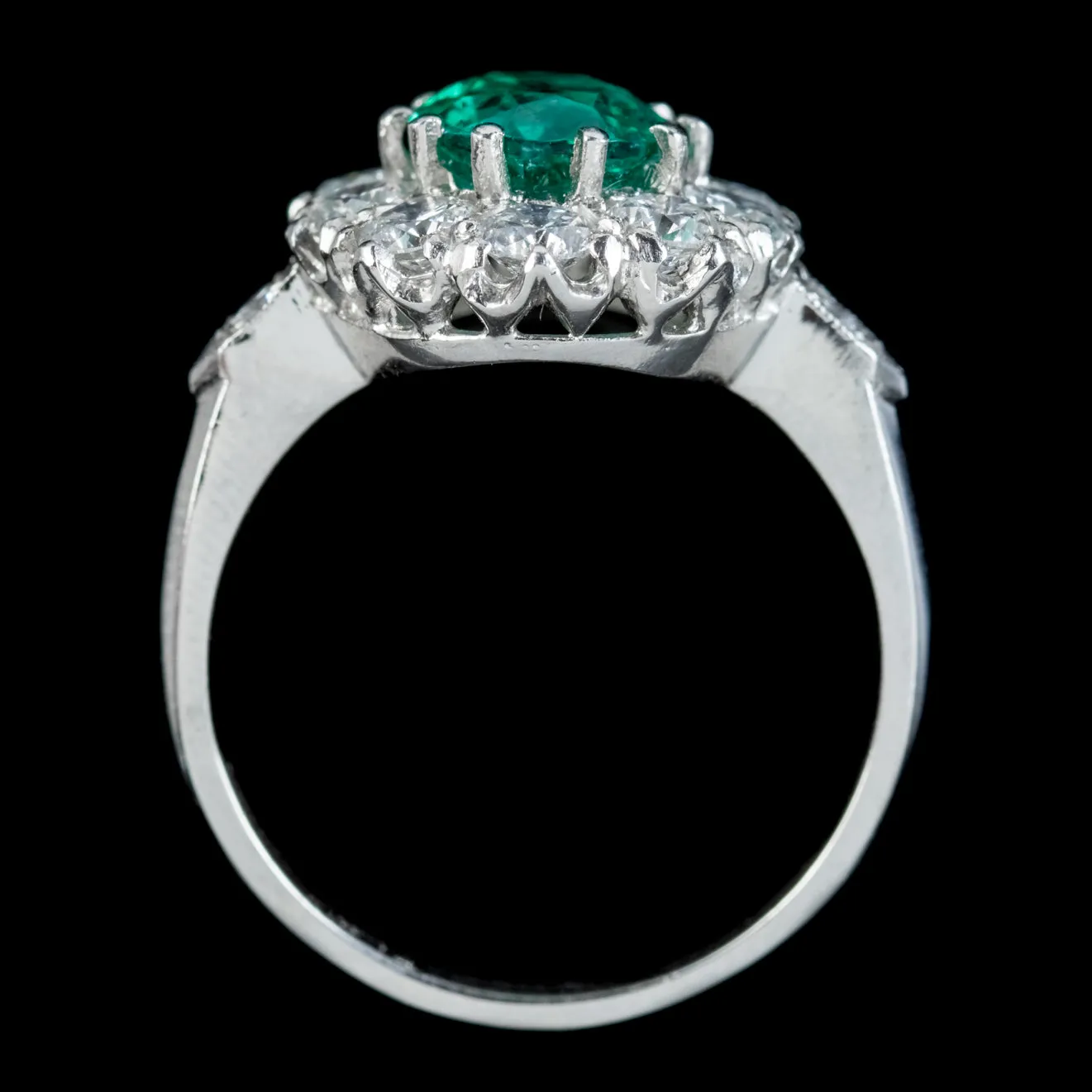 Edwardian Style Emerald Diamond Cluster Ring 2ct Emerald