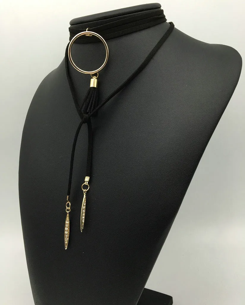 Elegant Multi-Layer Pendant Necklace with Metal Rings - Savanna Rhythms Collection