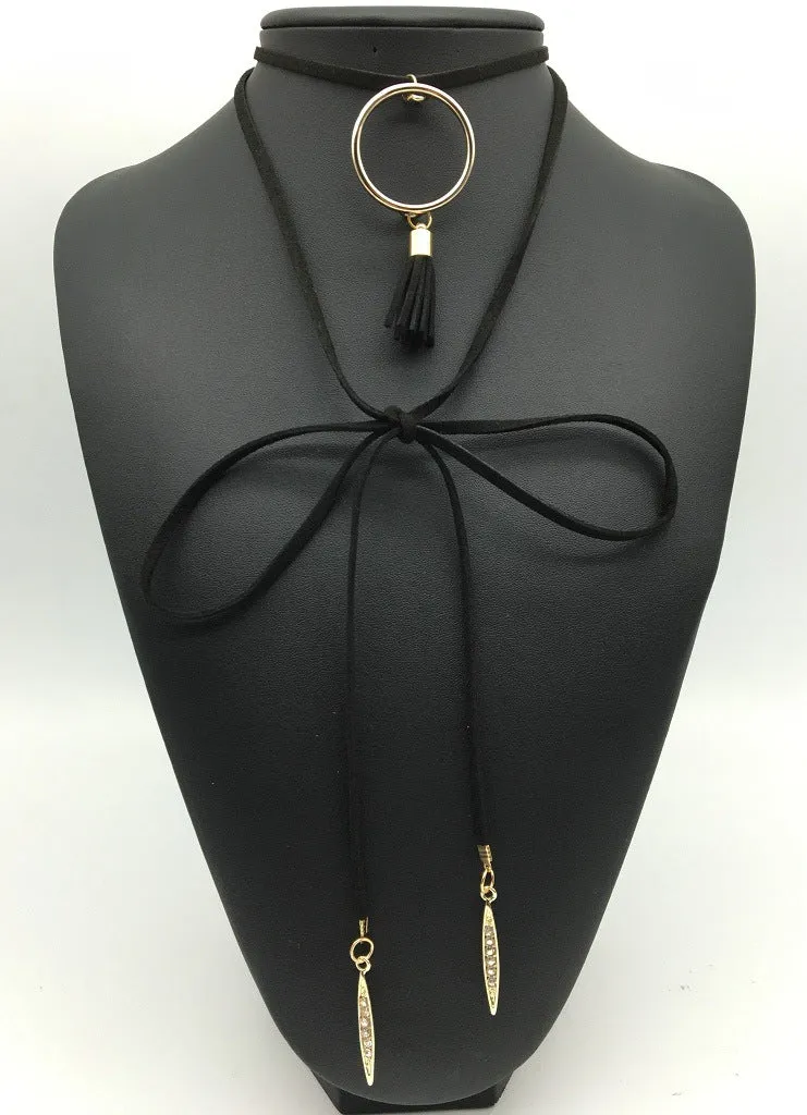 Elegant Multi-Layer Pendant Necklace with Metal Rings - Savanna Rhythms Collection