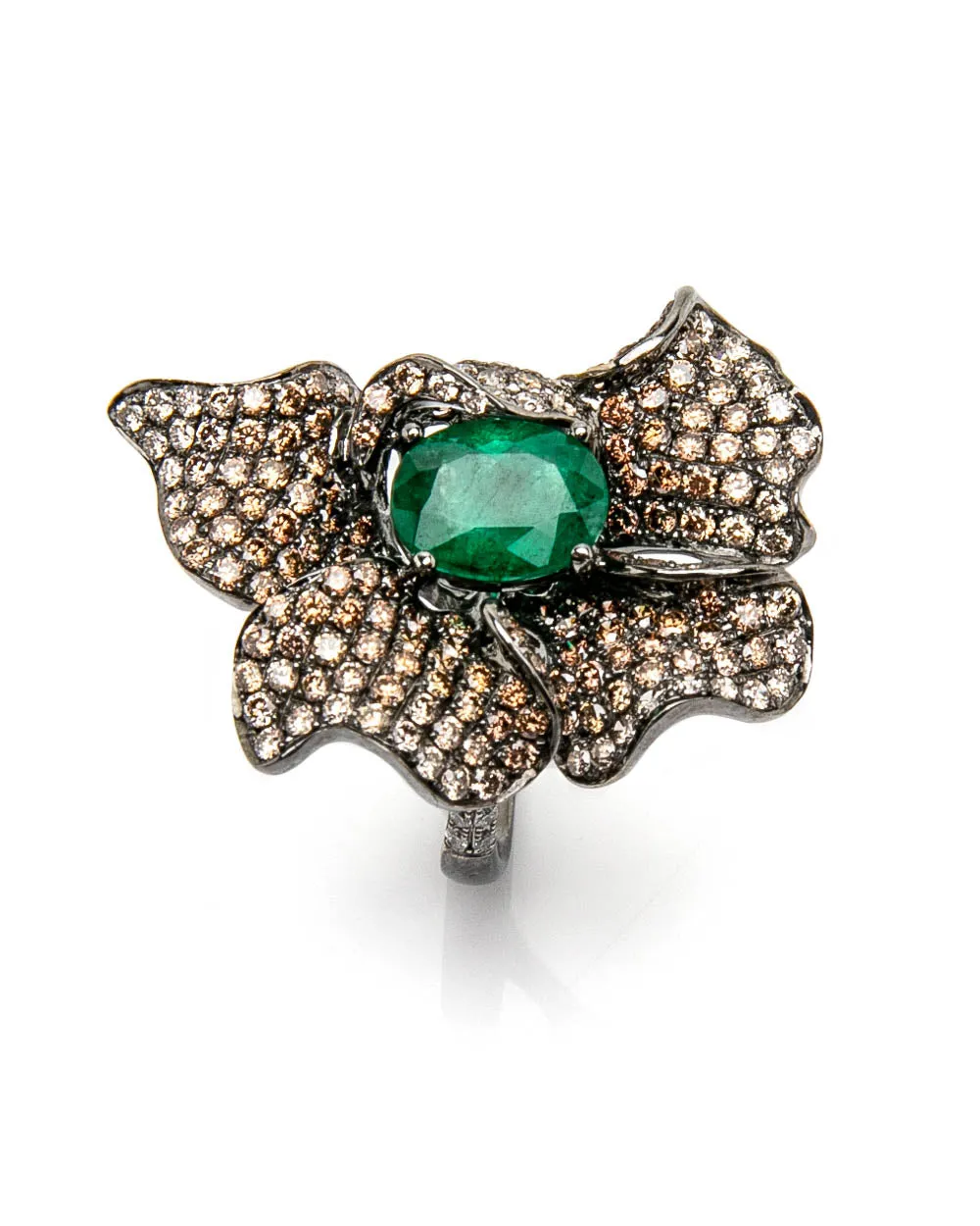 Emerald and Diamond Double Ring