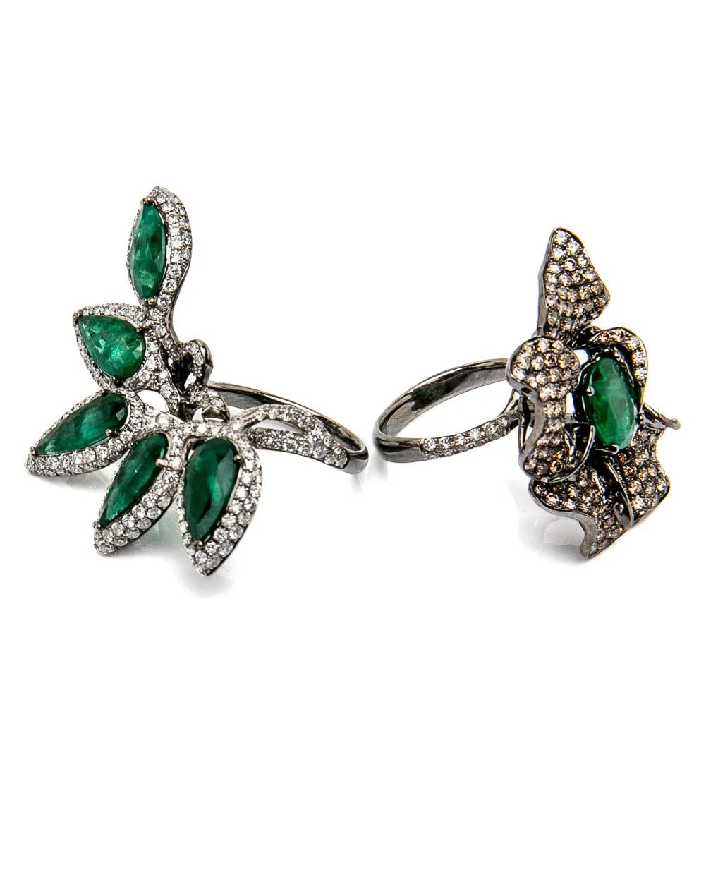 Emerald and Diamond Double Ring