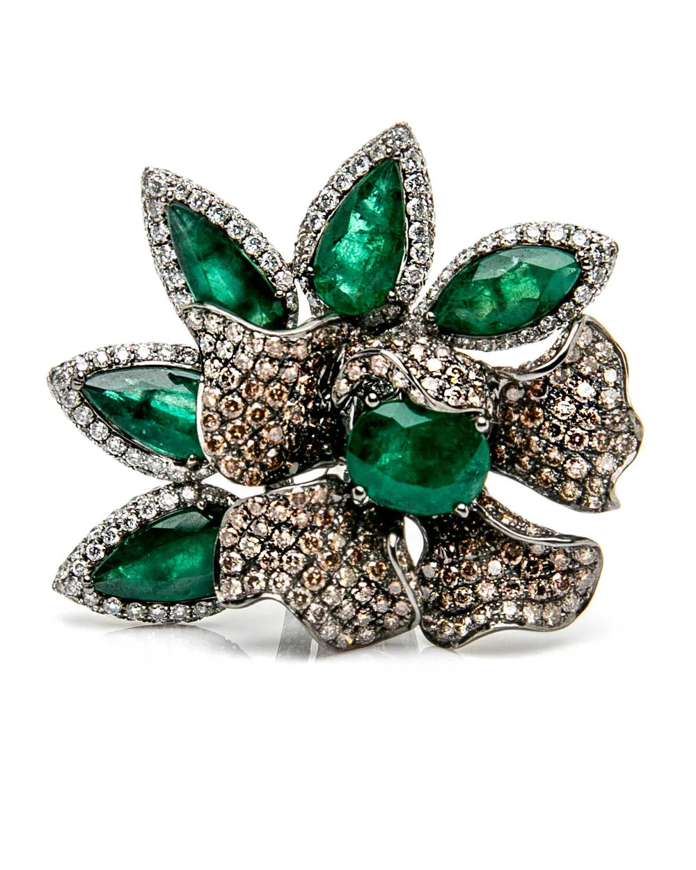 Emerald and Diamond Double Ring