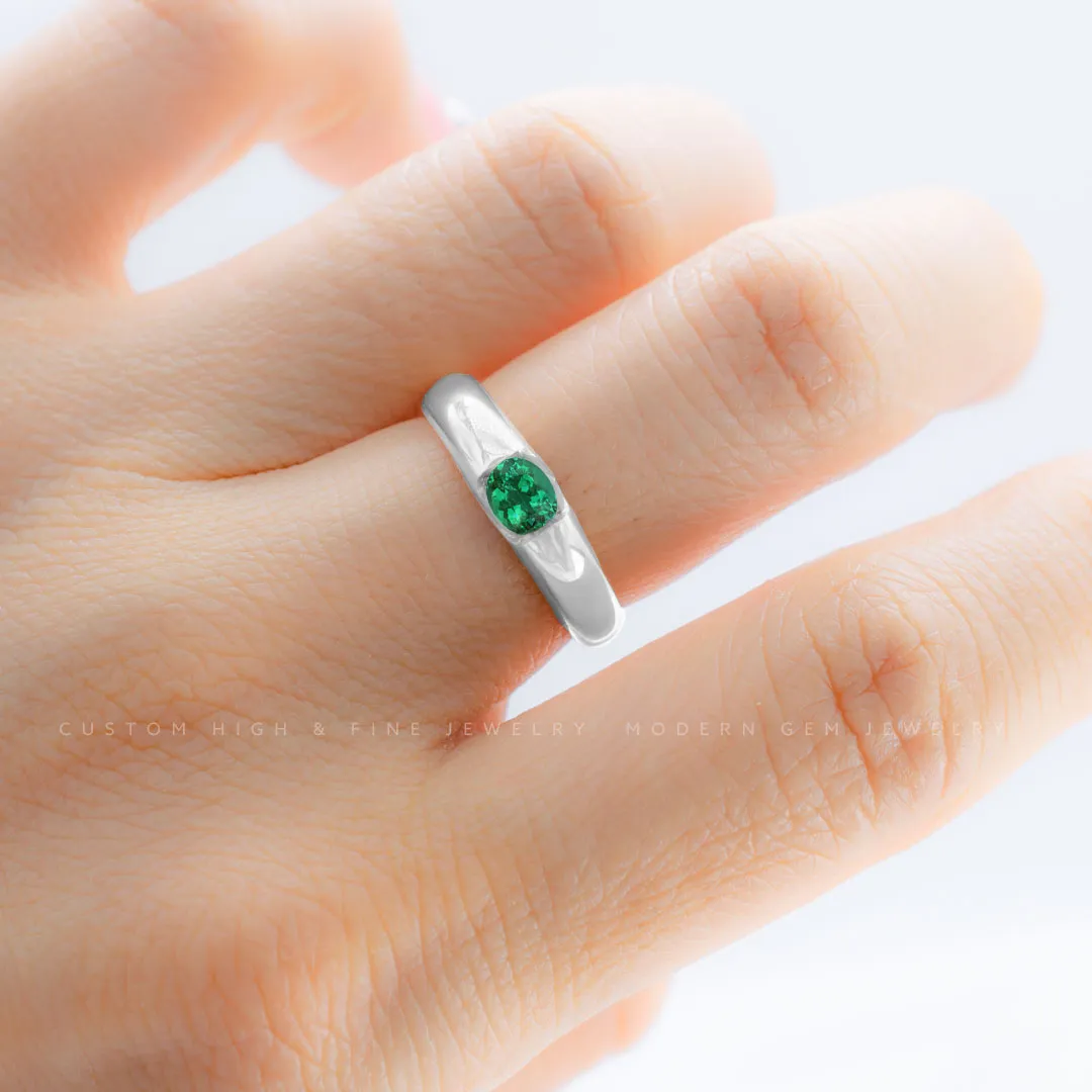 Emerald Promise Ring Solitaire in White Gold