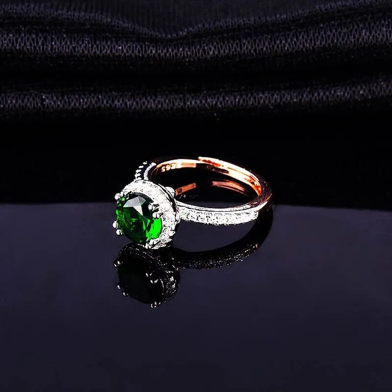 Emerald Silver and Rose Gold Plated Two-Color Resizable Ring