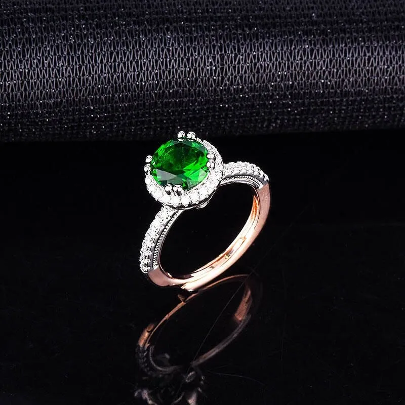 Emerald Silver and Rose Gold Plated Two-Color Resizable Ring
