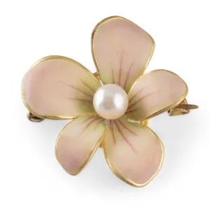 Enamel and Pearl Flower Brooch