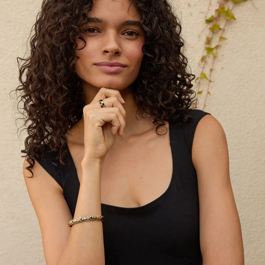 Enamel Ciao Bangle (Black   Gold)
