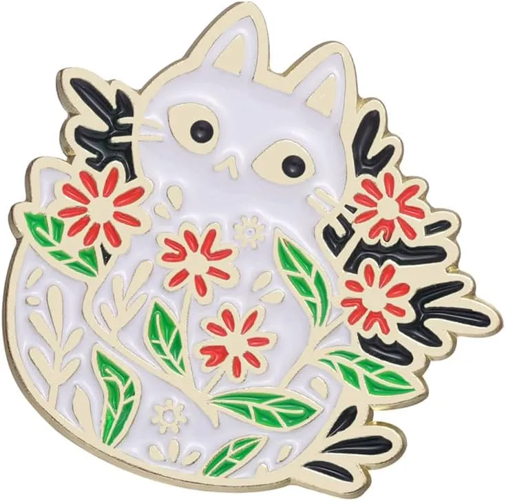 Enamel Flower Cat Brooches For Women Cute Mom Pin Hat Jewelry