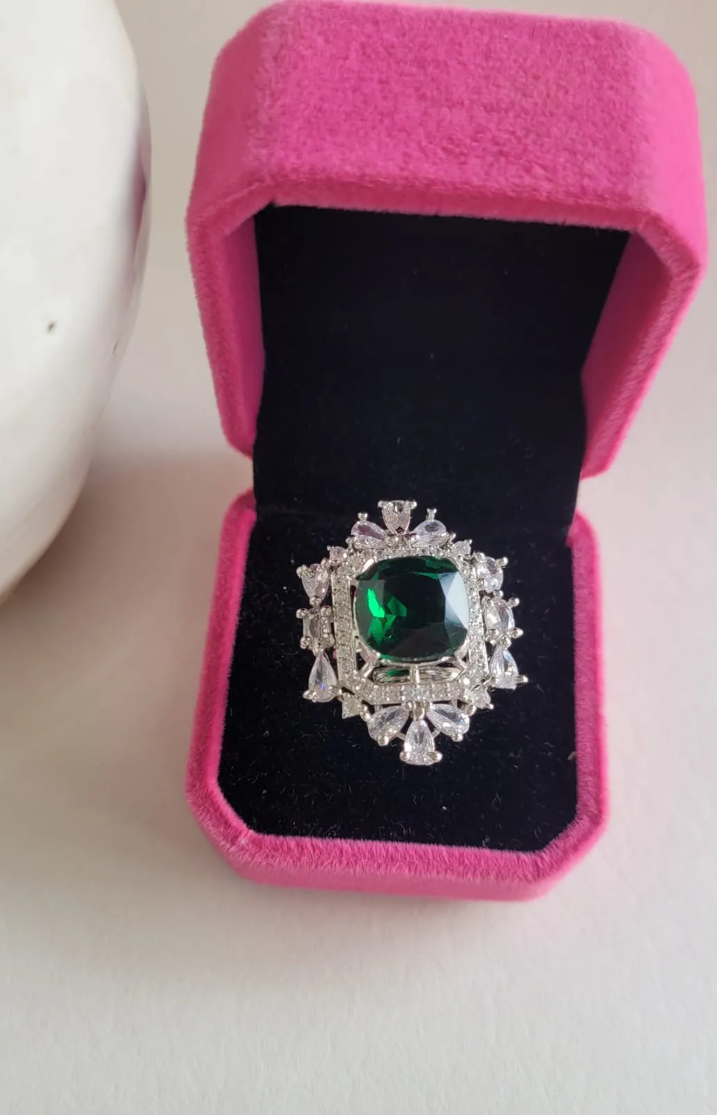 Eshaa Green Diamond Adjustable Cocktail Ring
