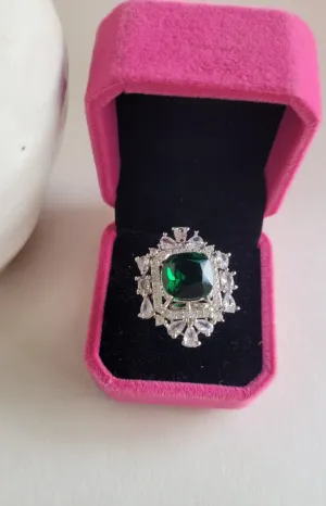 Eshaa Green Diamond Adjustable Cocktail Ring