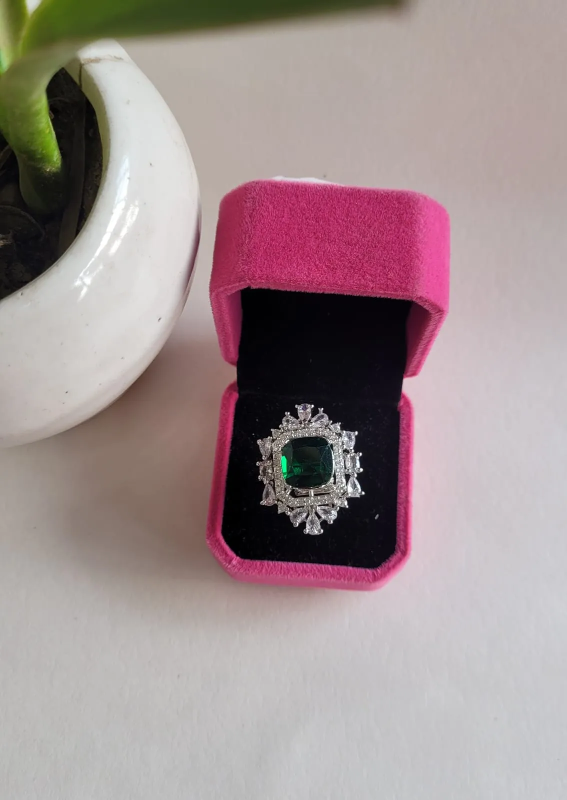 Eshaa Green Diamond Adjustable Cocktail Ring