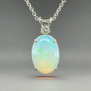 Estate 14K W Gold 10.96ct Opal & 0.33ct I/SI1 Diamond Pendant