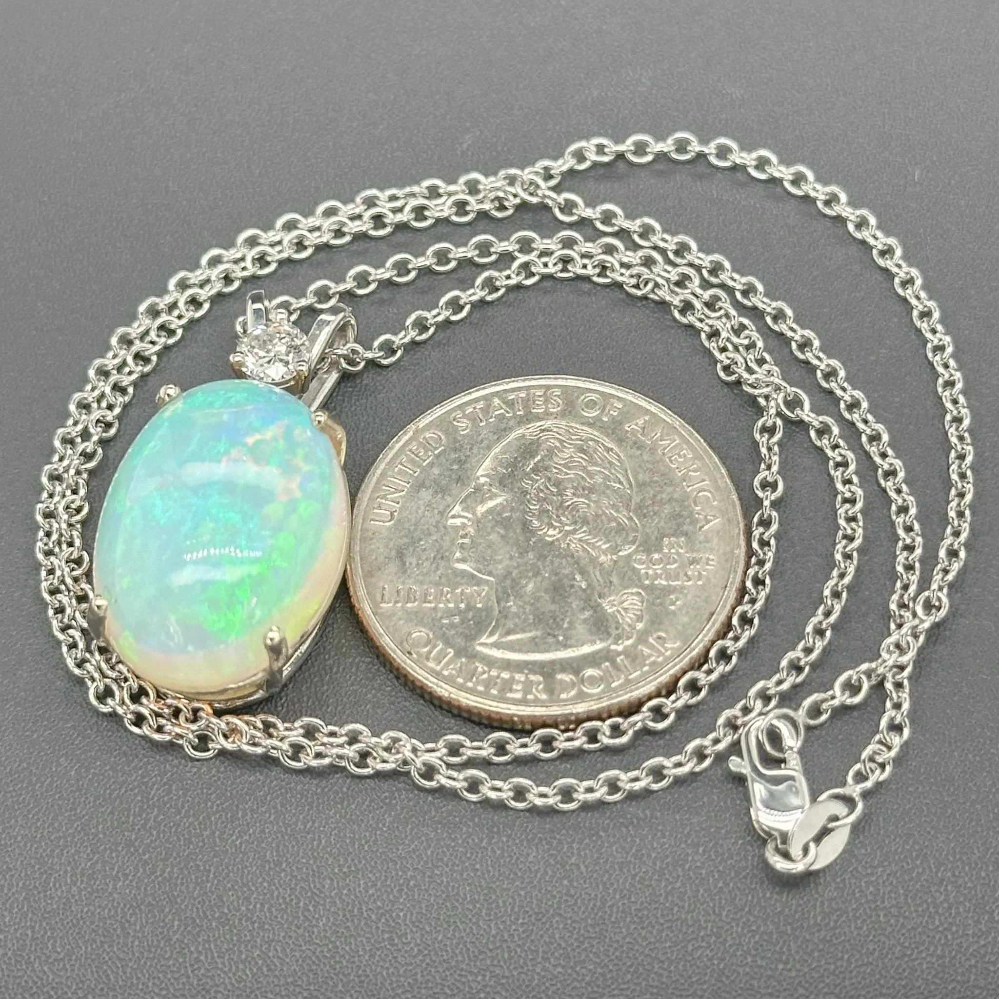 Estate 14K W Gold 10.96ct Opal & 0.33ct I/SI1 Diamond Pendant