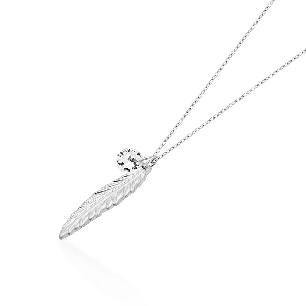Feather Necklace, Silver Plated Feather and Birthstone Necklace, Elegant Necklace