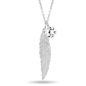 Feather Necklace, Silver Plated Feather and Birthstone Necklace, Elegant Necklace