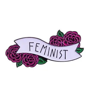 Feminist Brooch Banner with Flowers Enamel Pin
