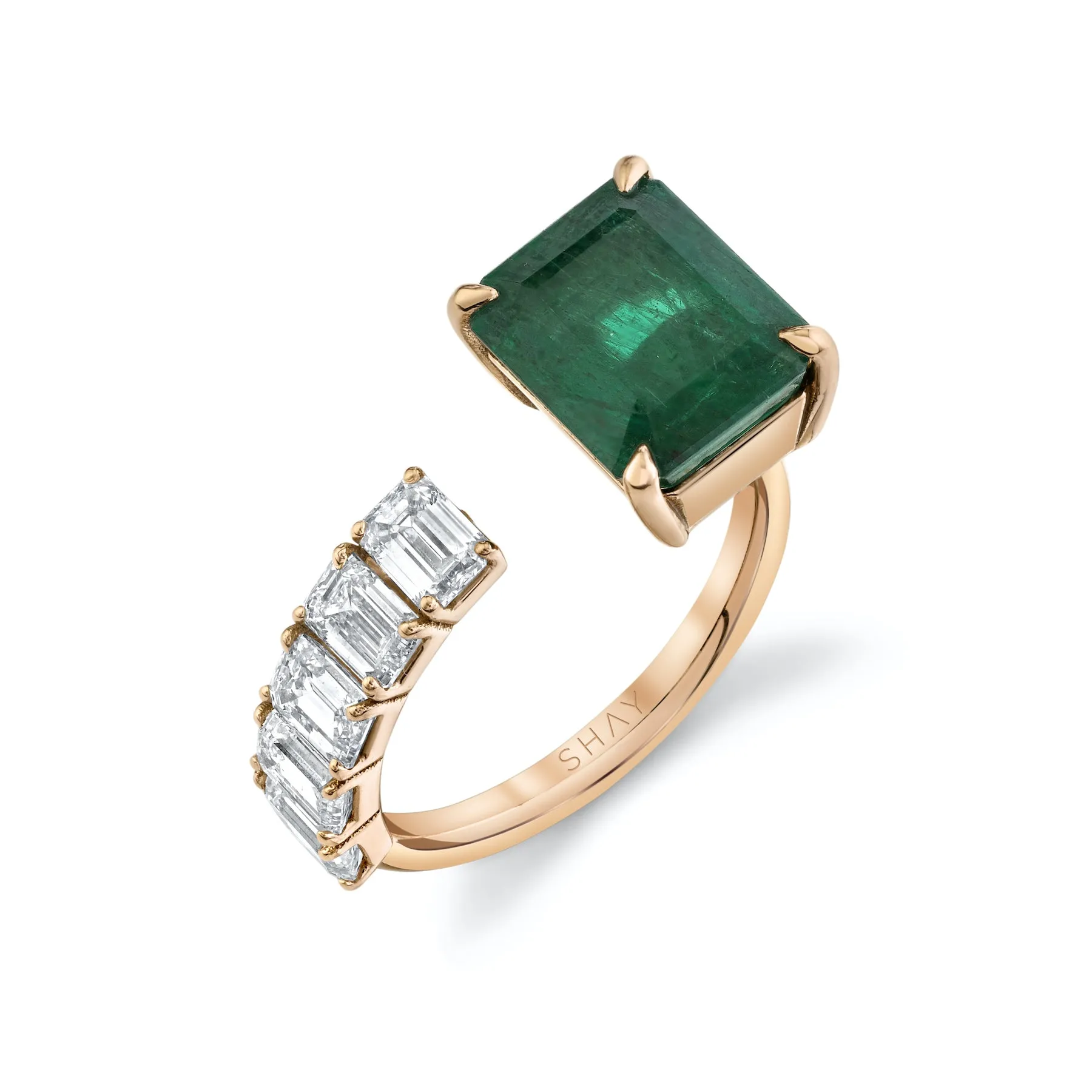 FLOATING EMERALD & DIAMOND RING
