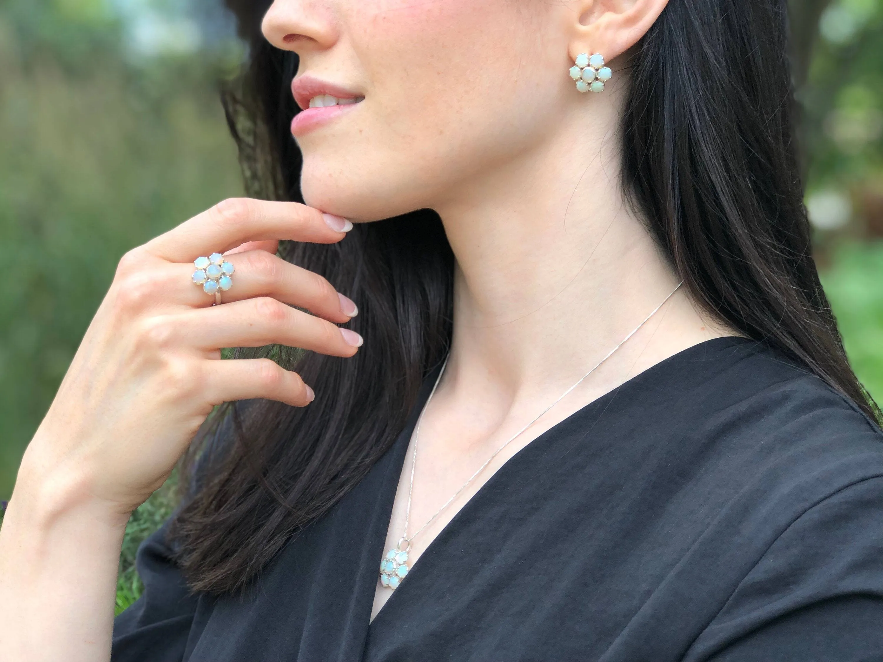 Flower Opal Earrings - Natural Opal Earrings, White Daisy Studs