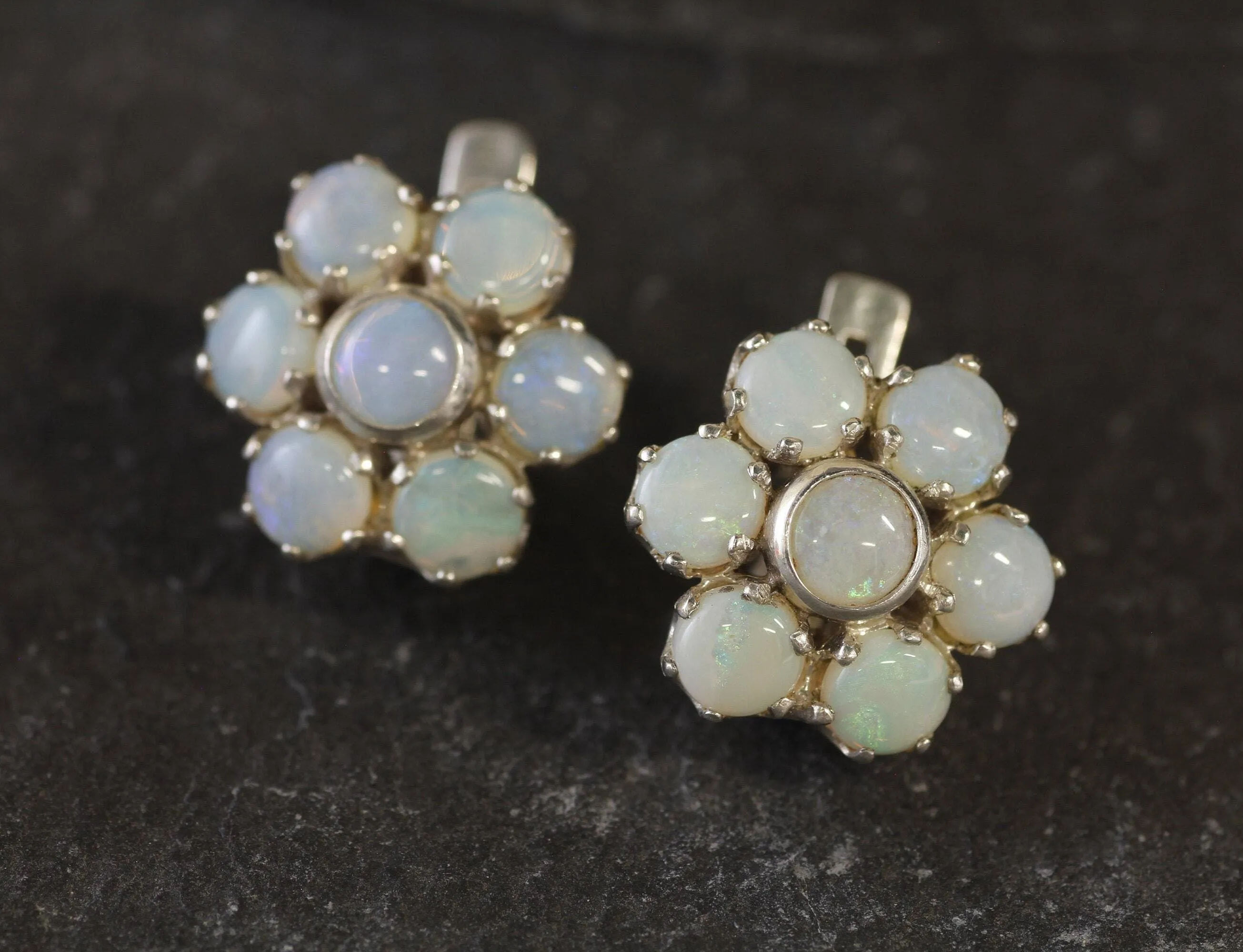 Flower Opal Earrings - Natural Opal Earrings, White Daisy Studs