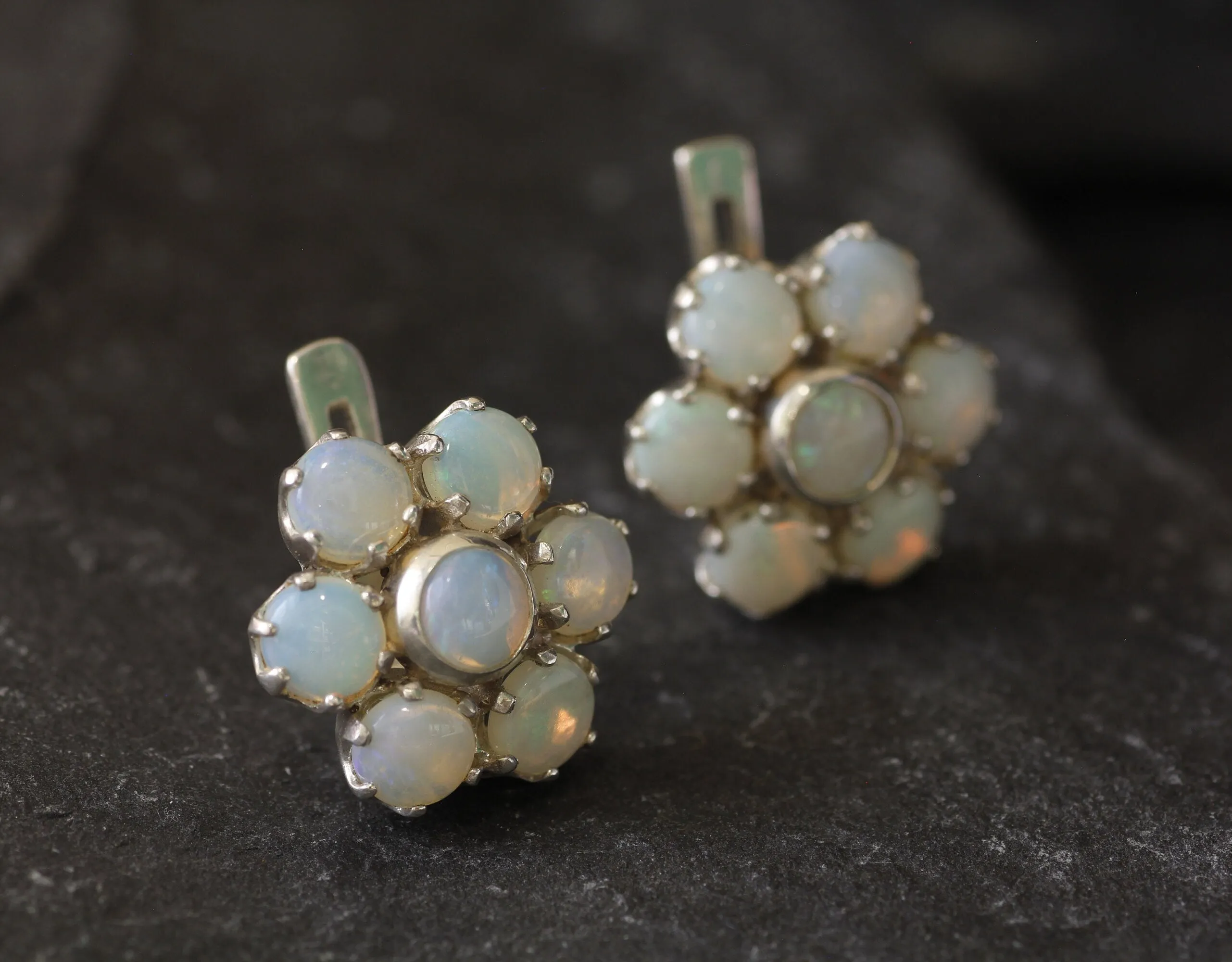 Flower Opal Earrings - Natural Opal Earrings, White Daisy Studs