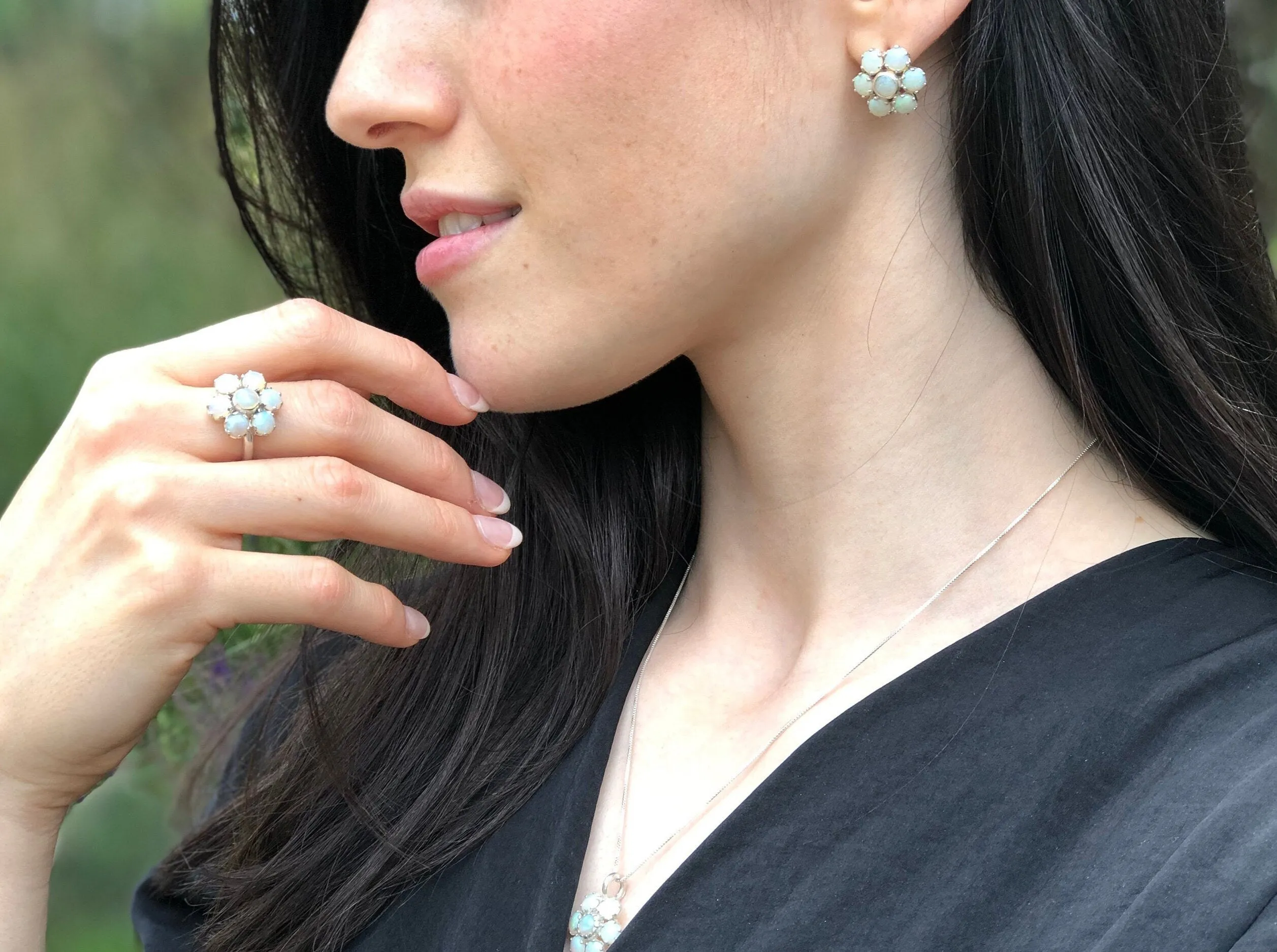 Flower Opal Earrings - Natural Opal Earrings, White Daisy Studs