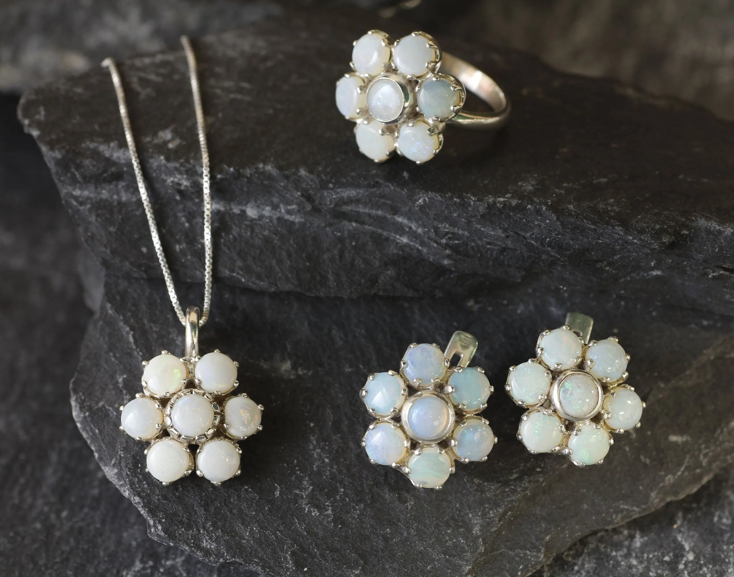 Flower Opal Earrings - Natural Opal Earrings, White Daisy Studs