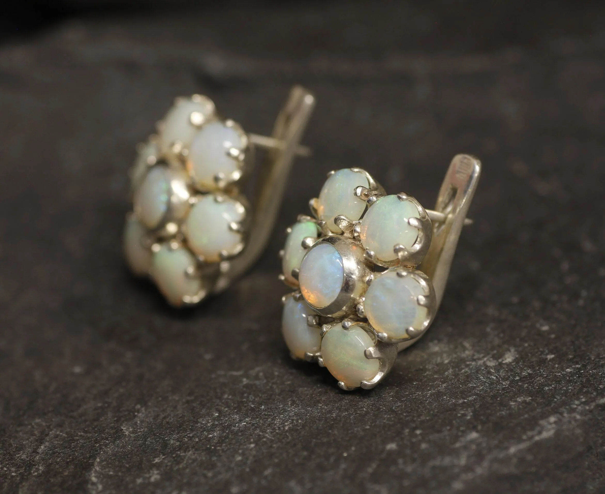 Flower Opal Earrings - Natural Opal Earrings, White Daisy Studs