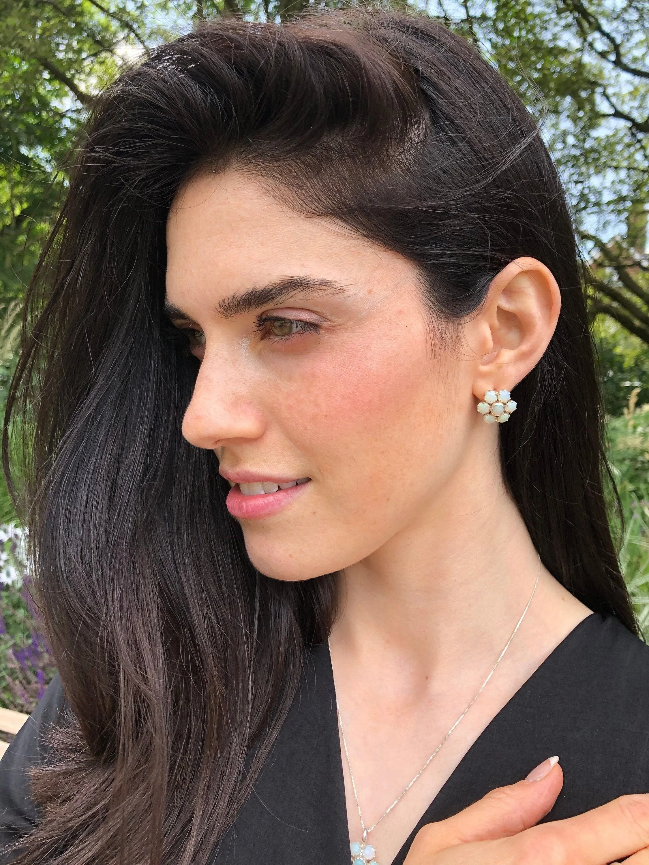 Flower Opal Earrings - Natural Opal Earrings, White Daisy Studs