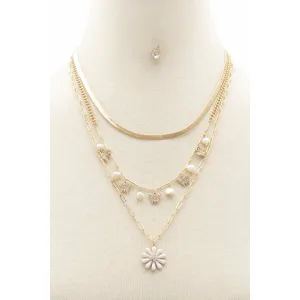 Flower Pendant Butterfly Charm Layered Necklace