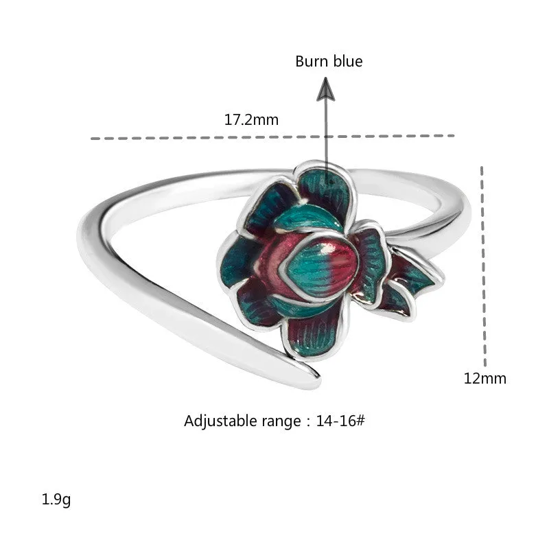 FLYLEAF  Handmade Sterling Silver & Enamel Women's Lotus Flower Ring
