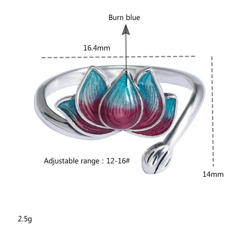 FLYLEAF  Handmade Sterling Silver & Enamel Women's Lotus Flower Ring
