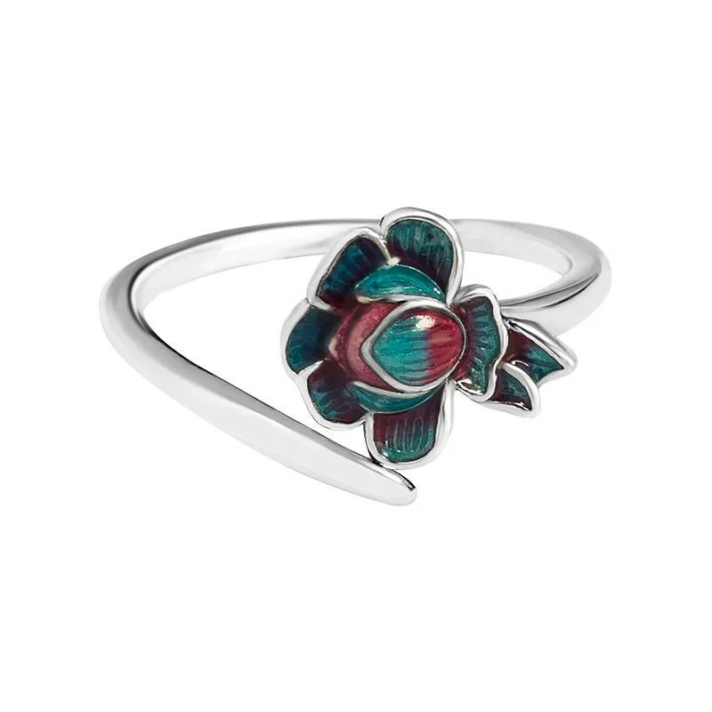 FLYLEAF  Handmade Sterling Silver & Enamel Women's Lotus Flower Ring