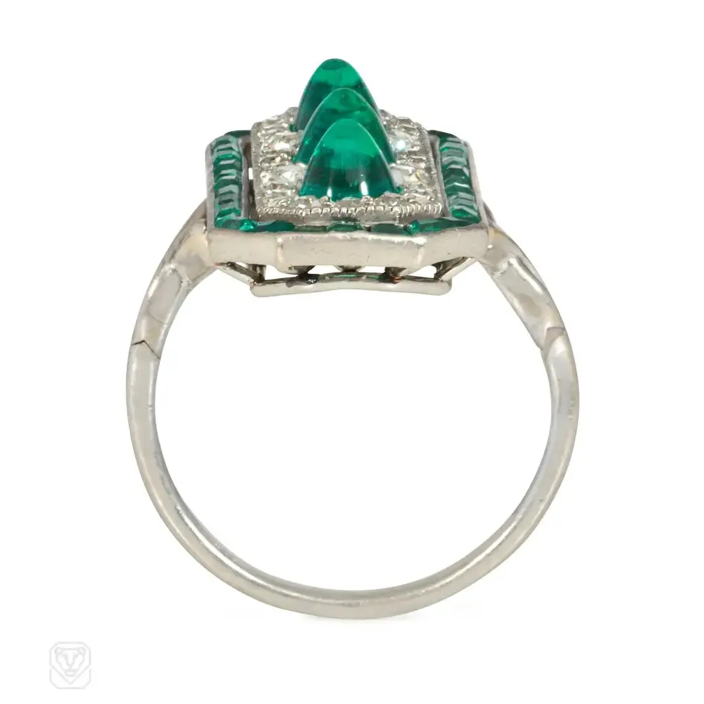 French Belle Epoque cabochon emerald and diamond ring