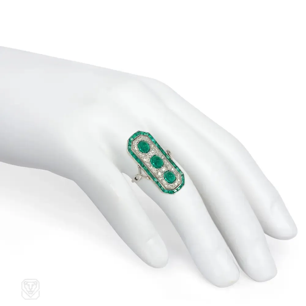 French Belle Epoque cabochon emerald and diamond ring
